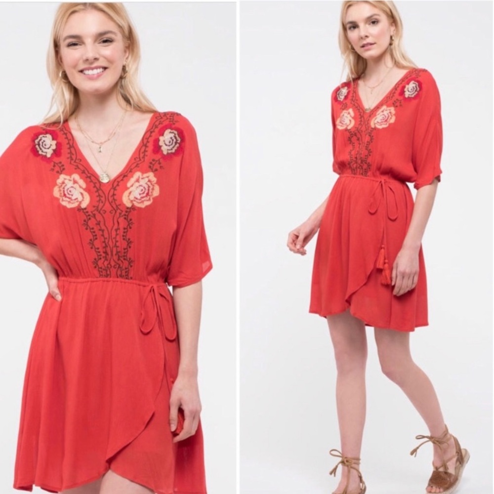Embroidered v neck dress